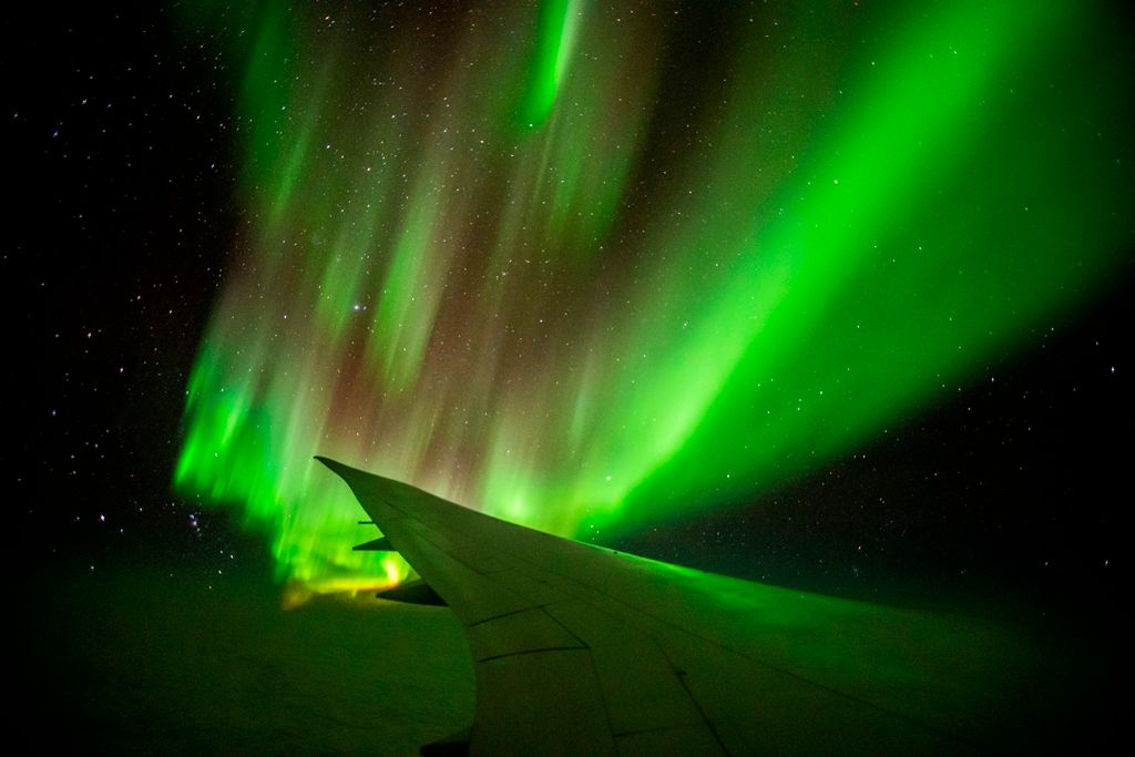 Southern lights captured from a flight. Southern lights captured from a flight.