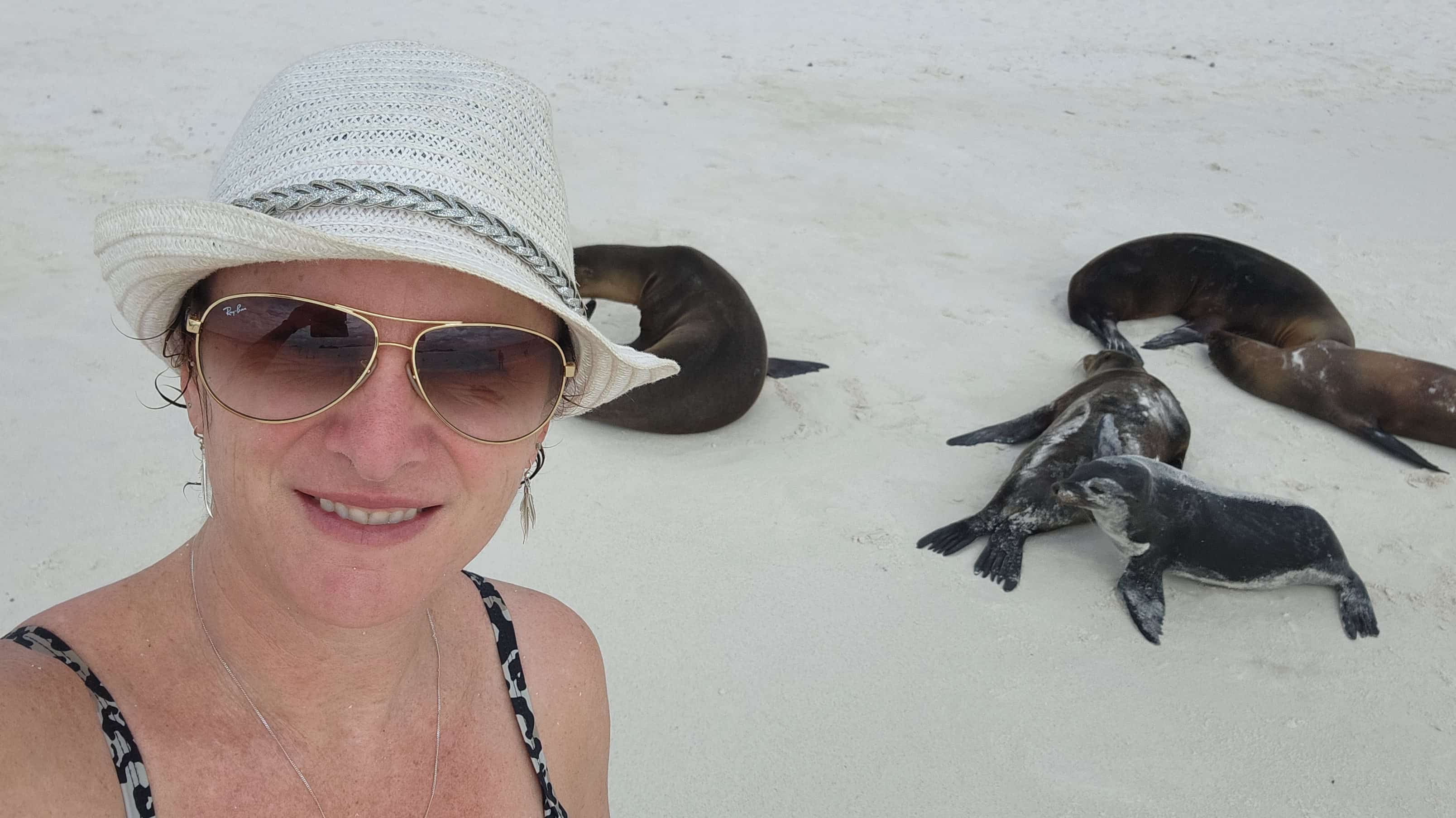 Rachel, founder of Viva, capturing the lounging seals during the shore walk.